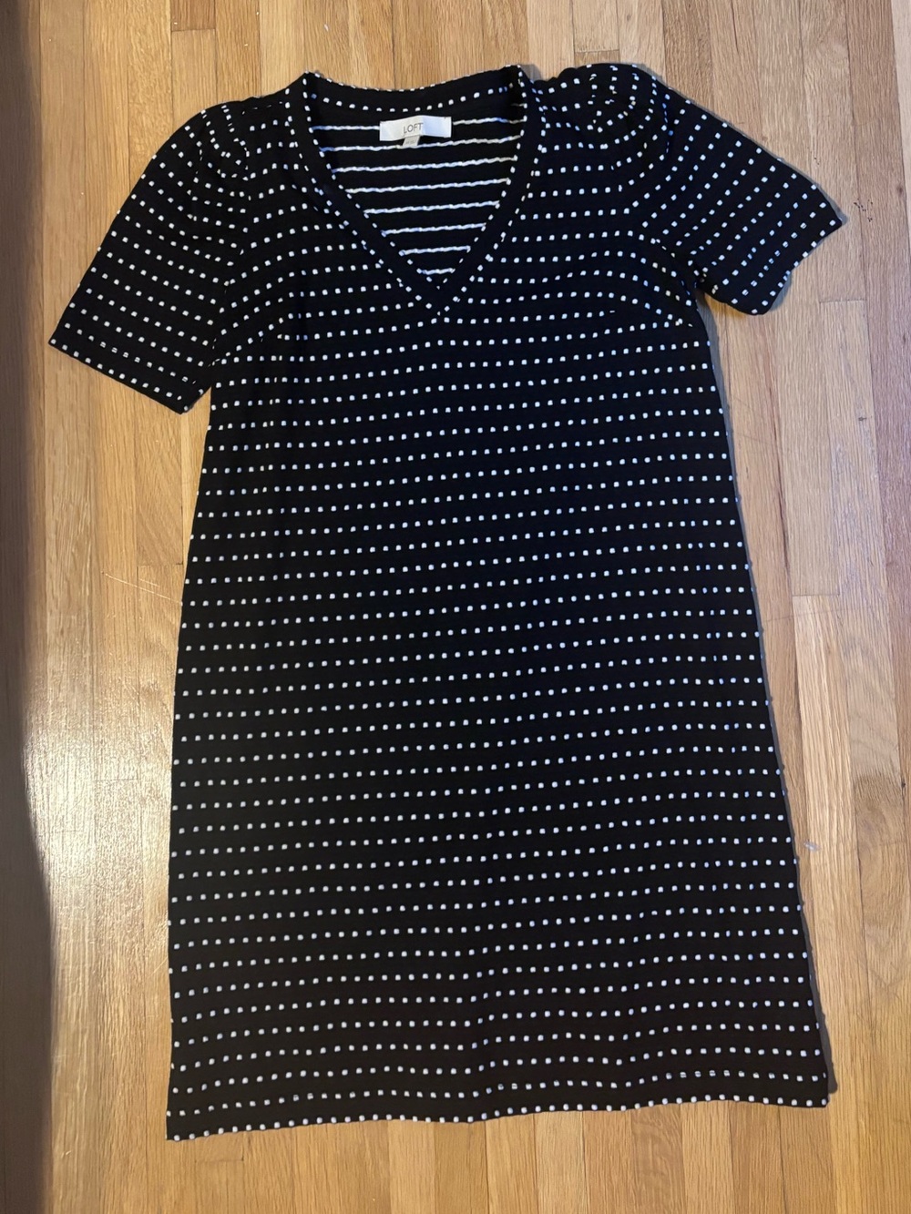 LOFT Black Dress with White Polka Dot Stripes